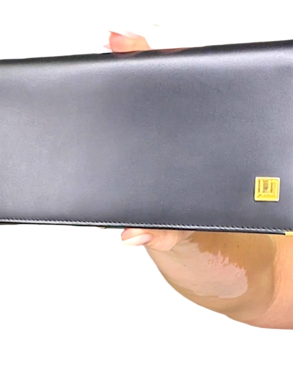Dunhill Black Leather Long Wallet with Gold Accents - Minimalist Luxury Design
